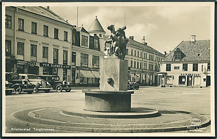 Torgbrunnen i Kristianstad, Sverige. Nilsson & Levin u/no. Fotokort. 