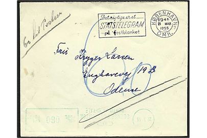 Ufrankeret brev fra København d. 21.3.1955 til Odense. Sat i porto med 60 øre.