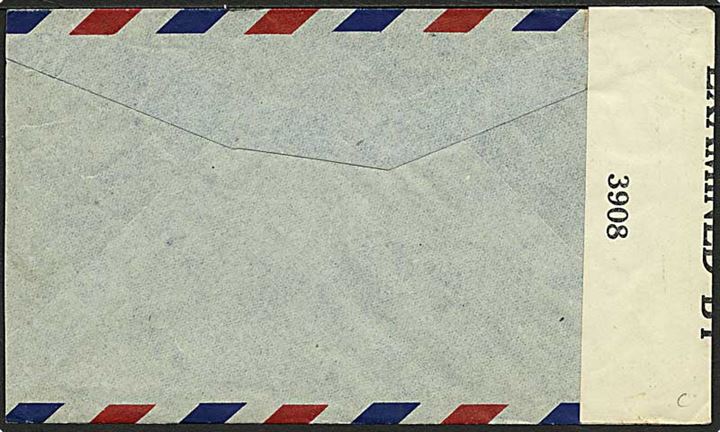 35½ c. blandingsfrankeret luftpostbrev fra Medellin d. 28.9.1942 til Chicago, USA. Åbnet af amerikansk censur nr. 3908.