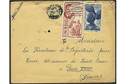 Fransk Vestafrika. 14 fr. blandingsfrankeret luftpostbrev fra Bamako ca. 1946 til Paris, Frankrig.