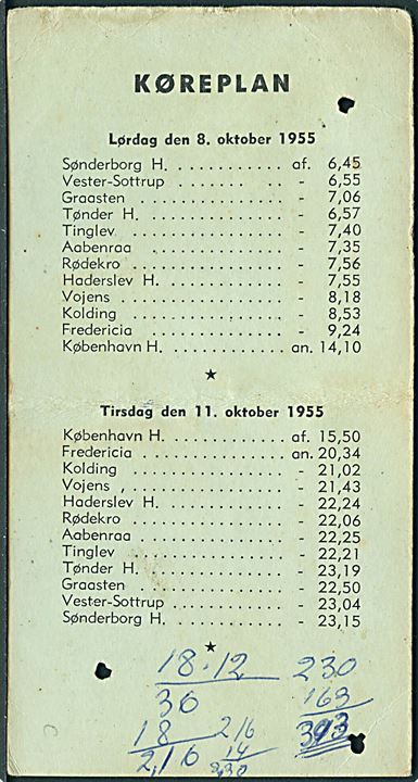 Billet til Jydske Tidendes særtog til København 8.-11. oktober 1955.