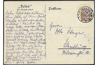 10 øre Bølgelinie single på GRÆNSEPORTO brevkort fra Tinglev d. 4.6.1939 til Flensburg, Tyskland.