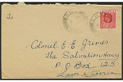 1d George V single på indenrigsbrev fra Ede d. 31.5.1930 til Lagos.
