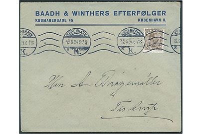 20 øre Chr. X med perfin BWE på firmakuvert fra Baadh & Winthers Efterfølger i København d. 12.9.1924 til Tistrup.