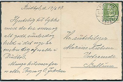 15 øre Fr. IX på brevkort fra Rudbøl annulleret med bureaustempel Bramminge - Tønder T.493 d. 19.6.1949 til Ballum.