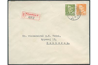 15 øre og 30 øre Fr. IX på lokalt anbefalet brev fra København d. 4.7.1949 til Hellerup.