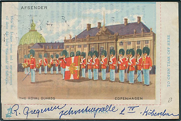 30 øre Fr. IX på privat illustreret aerogram (The Royal Guards, Copenhagen) annulleret med TMS Festival 17.-31. mej Danmark/København OMK. 17 d. 13.5.1957 til Aarhus.