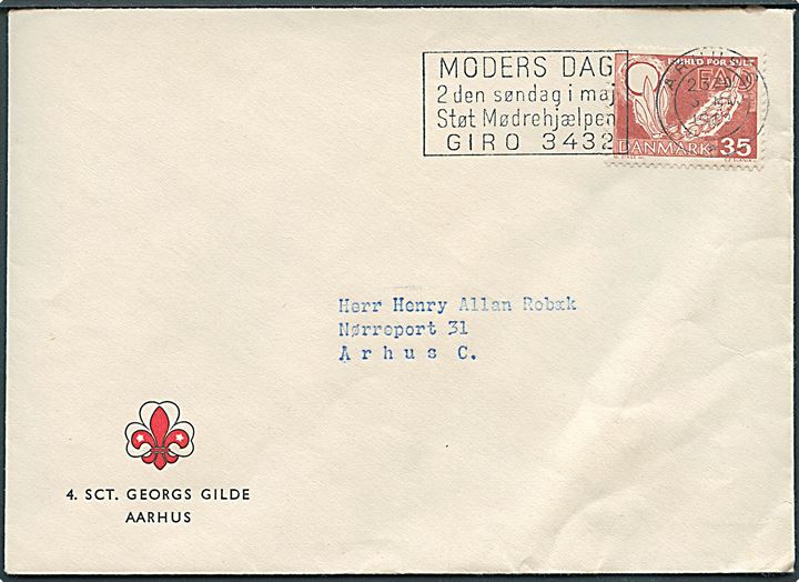 35 øre FAO på brev annulleret med TMS Moders Dag 2den søndag i maj Støt Mødrehjælpen GIRO 3432/Århus C * d. 3.5.1963.