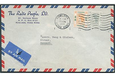 30 c. og $1 Elizabeth på luftpostbrev fra Kowloon Hong Kong d. 25.6.1960 til Struer, Danmark.