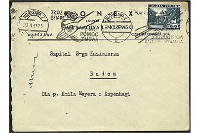 25 gr. Belweder single på brev fra Warszawa d. 17.2.1937 til Radom.