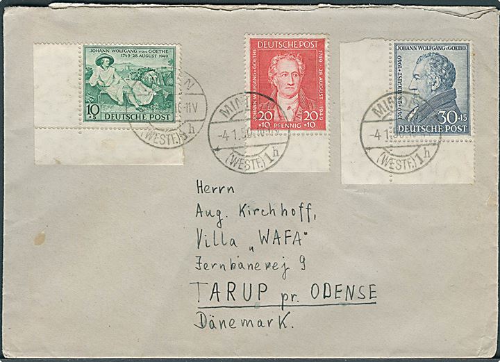 Komplet sæt Goethe på brev fra Minden d. 4.1.1950 til Tarup pr. Odense, Danmark.