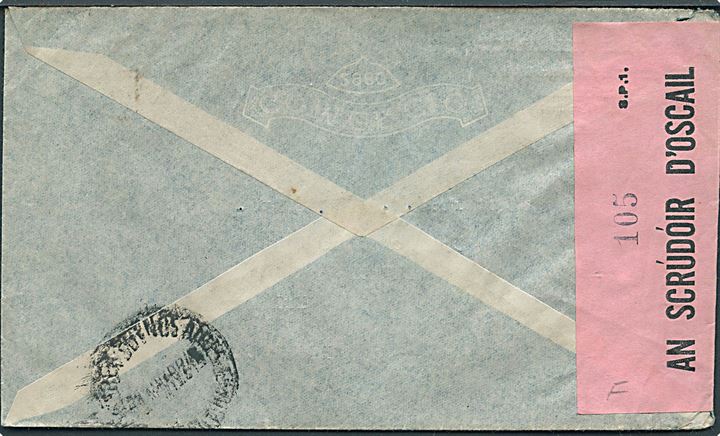 1,45 p. blandingsfrankeret luftpostbrev fra Buenos Aires d. 8.3.1940 til Dublin, Irland. Åbnet af irsk censur no. 105.