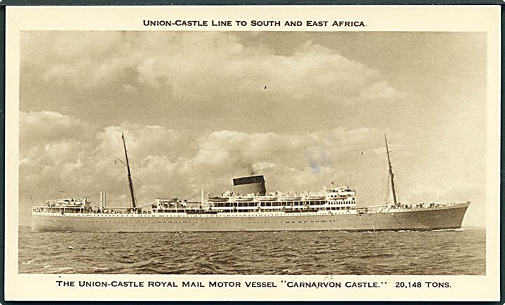 The Union-Castle Royal Mail Motor Vessel Carnarvon Castle. Union - Castle Line to South And East Africa. 13,4 x 8 cm. 