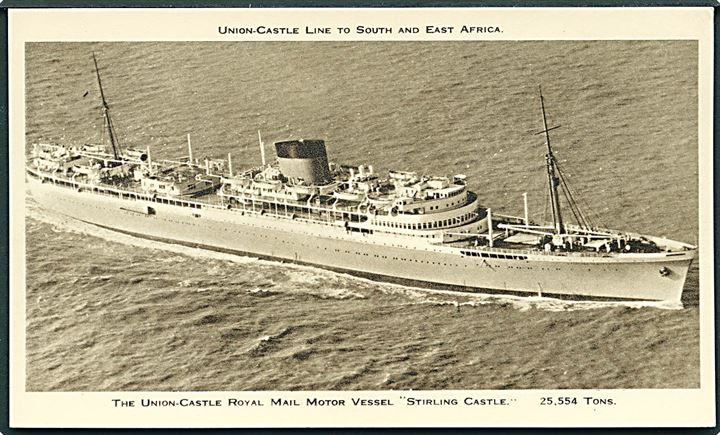 The Union-Castle Royal Mail Motor Vessel Stirling Castle. Union - Castle Line to South And East Africa. 13,3 x 7,9 cm. 