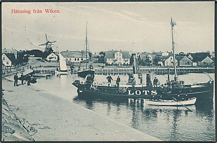 Sverige, Wiken. “Lots”-båden i havn. L. Höganäs no. 73.