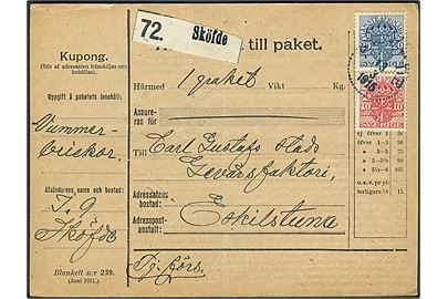 10 öre og 20 öre Tjenestemærke på adressebrev for tjenestepakke fra Regiment J. 9 i Sköfde d. 13.3.1915 til Eskilstuna.
