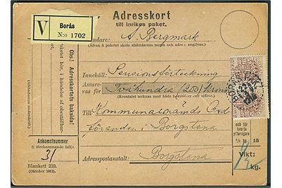 30 öre Tjenestemærke i parstykke på adressebrev for tjeneste værdipakke fra Borås d. 22.5.1915 til Borgstena.