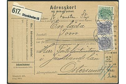 5 öre og 35 öre (par) Tjenestemærke på adressekort for tjenestepakke fra Stockholm d. 27.12.1915 til Östersund.