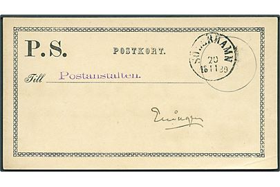 Ufrankeret fortrykt P.S. (postsag) brevkort fra Söderhamn d. 20.11.1880 til Enånger.