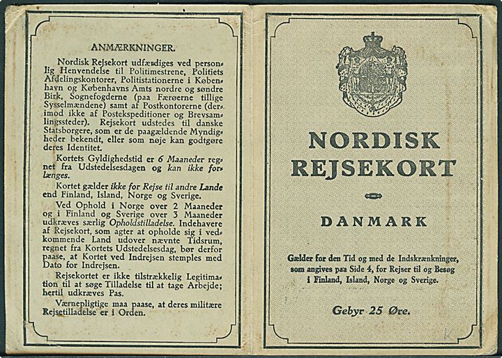 25 øre Karavel stemplet København d. 26.7.1935 på Nordisk Rejsekort.
