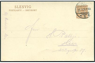 7½ pfg. Fælles udg. helsagsbrevkort sendt lokalt i Flensburg d. 29.3.1920. Uden meddelelse på bagsiden.