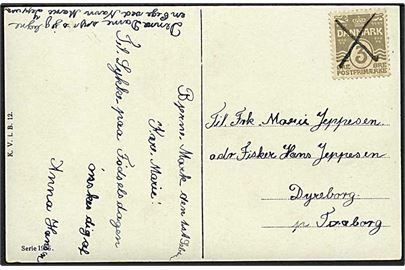 3 øre Bølgelinie annulleret med blæk-kryds på lokalt brevkort dateret Bjerne Mark 1.9.190x til Dyreborg pr. Faaborg.