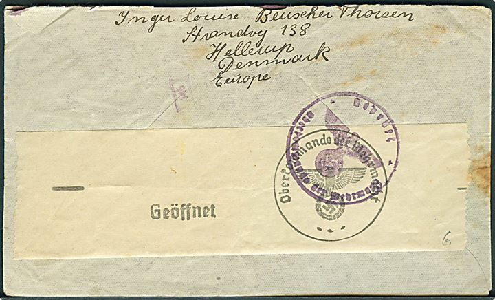 25 øre Karavel og 1 kr. Chr. X på luftpostbrev fra København d. 26.10.1940 til Los Angeles, USA. Åbnet af tysk censur i Berlin.