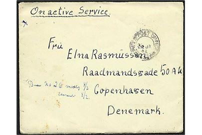 Ufrankeret OAS feltpostbrev stemplet Field Post Office 432 (Hamburg) d. 22.1.1946 til København. Fra dansk post censor ved 2. District Censorship Station BAOR (De britiske censurmyndigheder i Tyskland). 