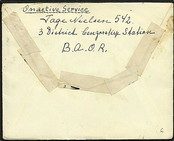 Ufrankeret OAS feltpostbrev stemplet Field Post Office 432 (Hamburg) d. 22.1.1946 til København. Fra dansk post censor ved 2. District Censorship Station BAOR (De britiske censurmyndigheder i Tyskland). 