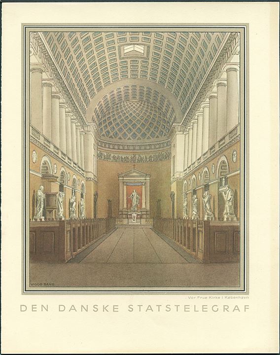 Den danske Statstelegraf illustreret lykønsningstelegram (Lyk. 7) med Vor Frue Kirke i København (signeret Viggo Bang) anvendt fra Esbjerg d. 28.8.1946 til Klampenborg.