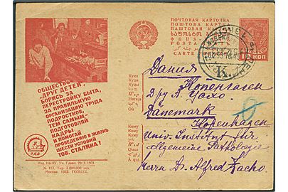 10 kop. illustreret helsagsbrevkort fra Leningrad d. 15.12.1933 til København, Danmark.