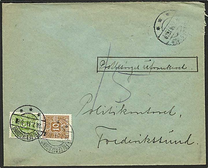 Ufrankeret brev fra Krogstrup d. 24.2.1934 tl Frederikssund. Udtakseret i enkelt porto og påsat 5 øre og 10 øre Portomærker stemplet Frederikssund d. 26.2.1934.
