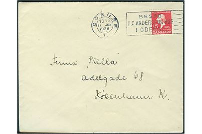 15 øre H.C.Andersen på brev annulleret med TMS Besøg H.C.Andersens Hus i Odense/Odense 1. d. 11.6.1936 til København.