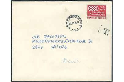 120+20 øre Kræftens Bekæmpelse markeret ugyldig på brev sendt fra Swinoujscie i Polen d. 23.12.1978 til Søborg, Danmark. Sort T-stempel.