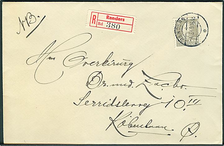50 øre Chr. X på anbefalet brev fra Randers d. 4.3.1949 til København.