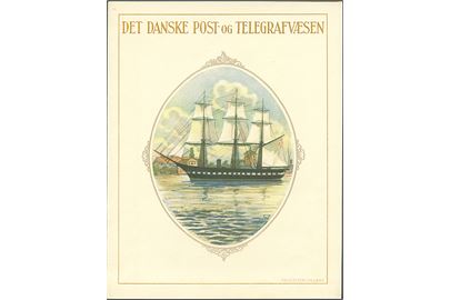 Det danske Post- og Telegrafvæsen lykønskningsformular med Fregatten Jylland (Lyk. 5) signeret af Palle Wennerwald. Anvendt i Kalundborg 1930.