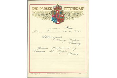 Den danske Statstelegraf Lykønskningsformular (Form. Nr. 507-9-1923 Lyk.2). Anvendt i Aalborg 1924.