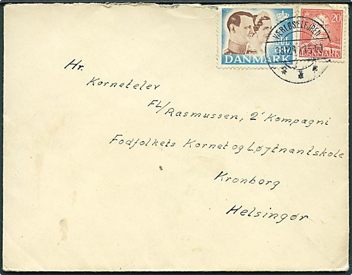 20 øre Chr. X og Julemærke 1947 på brev annulleret med brotype IIc Værløselejren d. 18.12.1947 til Helsingør.