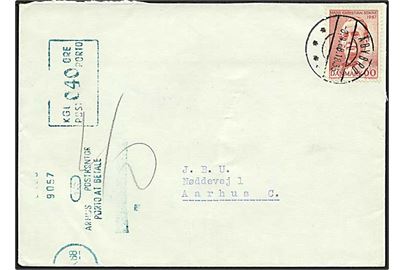 60 øre H.C.Sonne single på underfrankeret brev fra Åbybro d. 3.4.1968 til Århus. Udtakseret i 40 øre porto med grønt porto-maskinstempel fra Aarhus Postkontor.