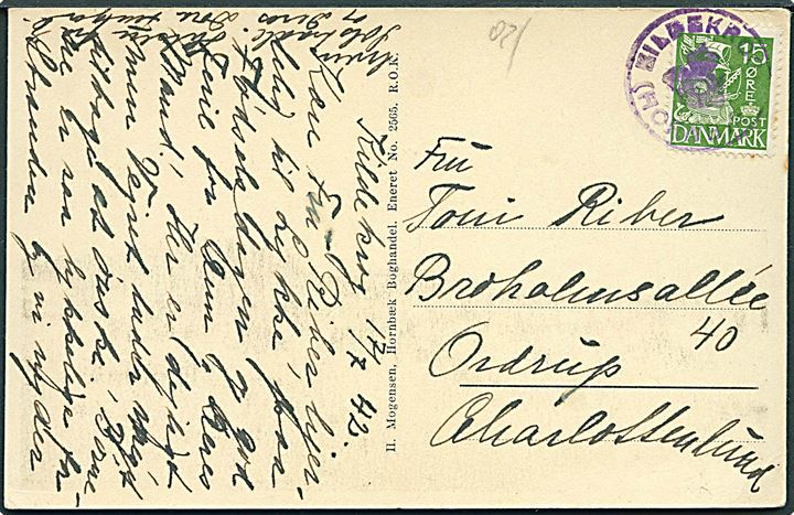 15 øre Karavel på brevkort dateret d. 17.7.1942 annulleret med posthornstempel KILDEKROG (HORNBÆK) til Ordrup pr. Charlottenlund.