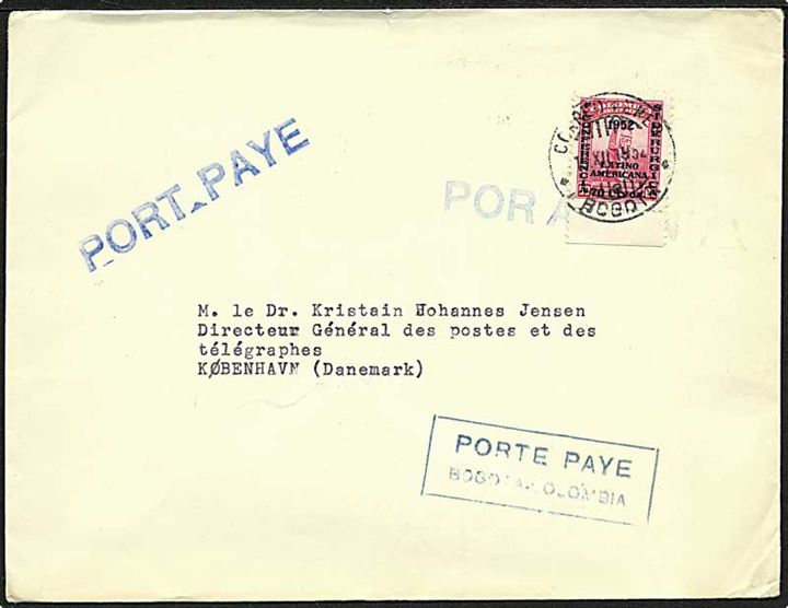70 c. Konference overtryk luftpost udg. single på brev fra Bogota d. 16.12.1952 til København.