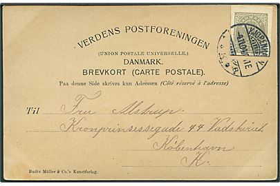 3 øre helsagsafklip som frankering på lokalt brevkort i Kjøbenhavn d. 4.11.1904.