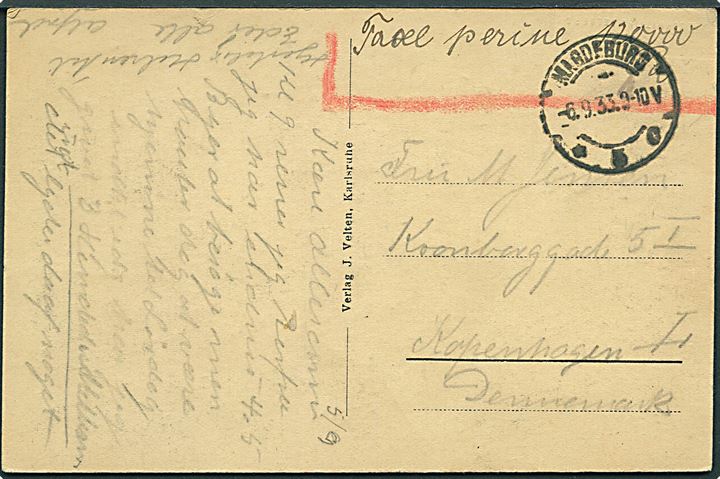120,000 mk. bar-frankeret infla brevkort påskrevet Taxe percue fra Magdeburg d. 6.9.1933 (fejlindstillet årstal 1923) til København, Danmark.