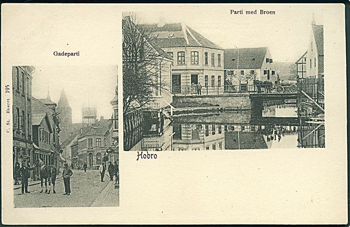 Gadeparti og Broen i Hobro. Stenders no. 195. 