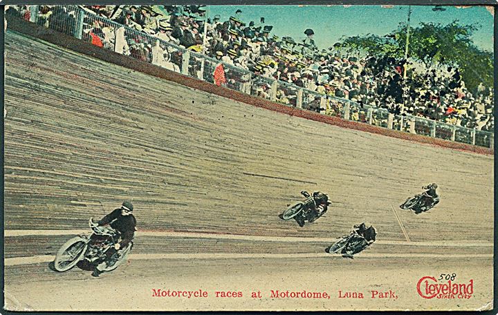Motorcycle races at Motordome, Luna Park. Cleveland no. 508. 