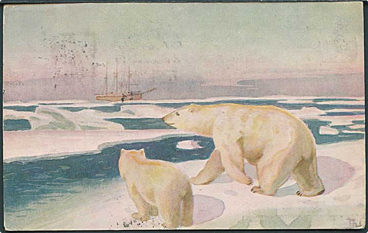 “Fram” i Polarhavet med isbjørne. Mittet u/no. Kvalitet 7