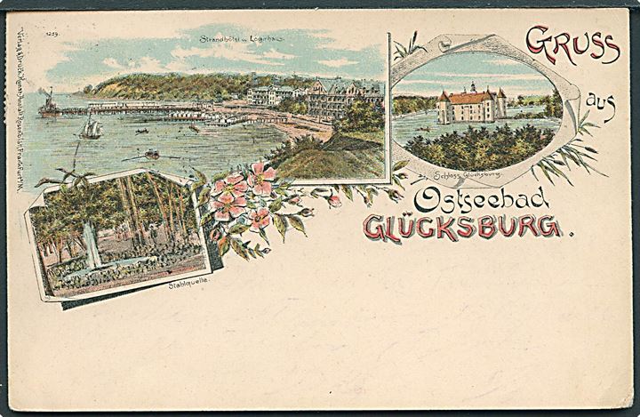 Tyskland, Glücksburg, Ostseebad. “Gruss aus”. Rosenblatt no. 1259. Kvalitet 7