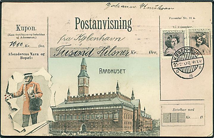 Købh., Raadhuset på Postanvisning. A. Vincent no. 4052. Kvalitet 7