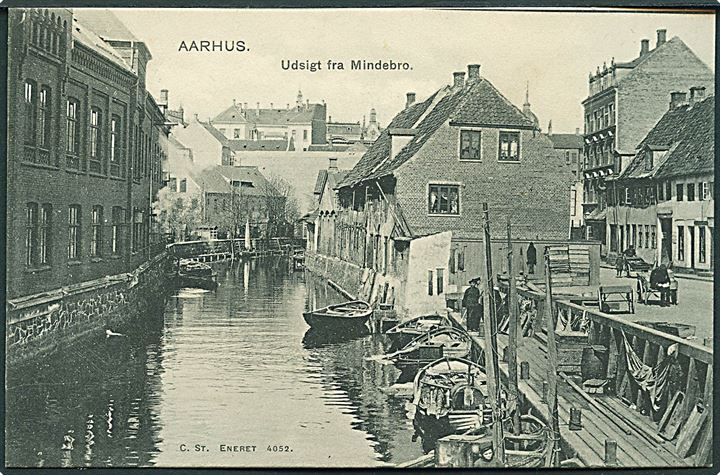 Aarhus, udsigt fra Mindebro. Stenders no. 4052. Kvalitet 8