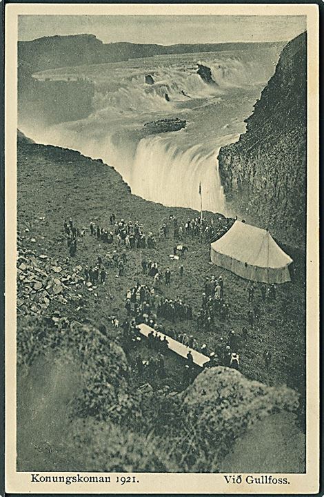 Island. Kongerejsen 1921. Ved Gullfoss. Helgi Arnason. U/no. Kvalitet 8